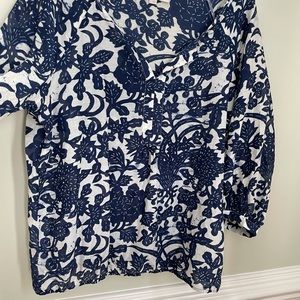 Loft Blue and White Peasant Style Blouson top